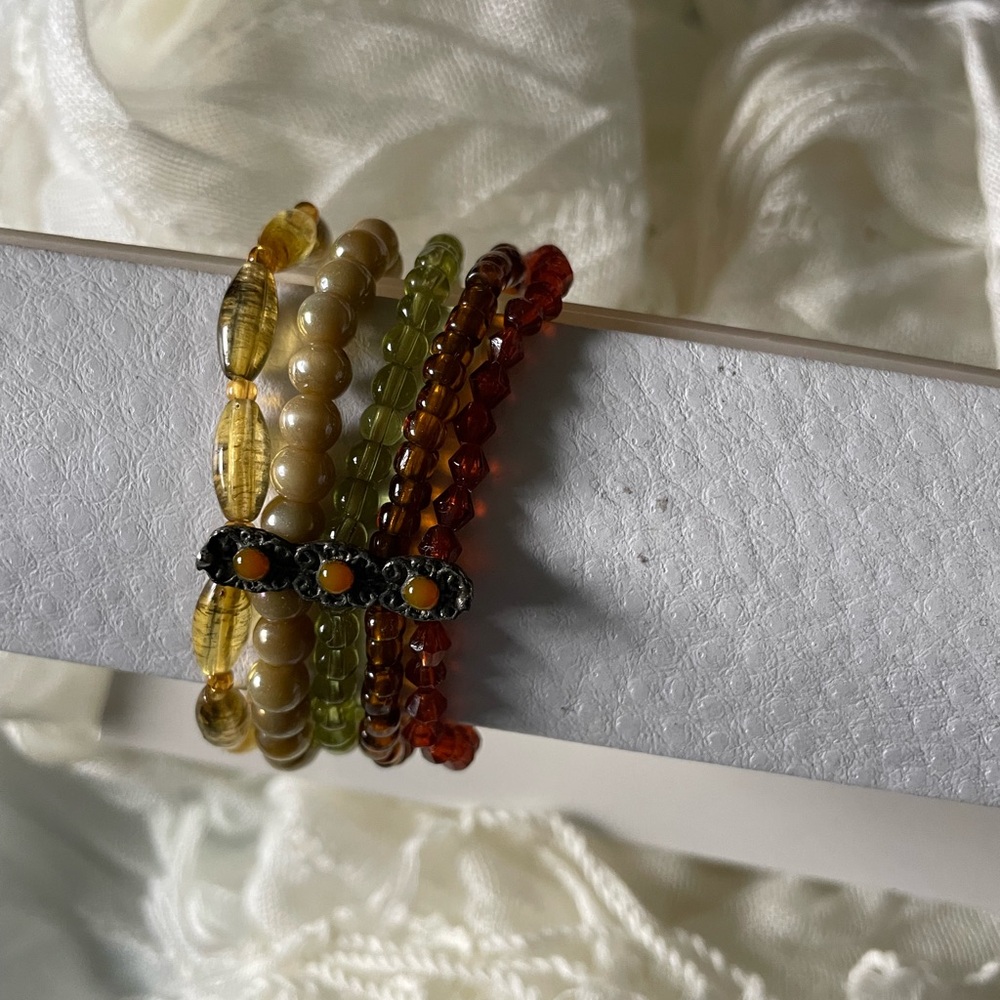 Multi stretchy strands Fall colors bracelets with connector bar